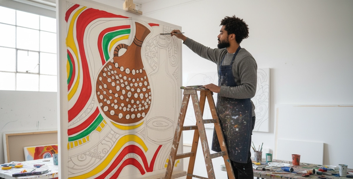 Chidi creating artwork