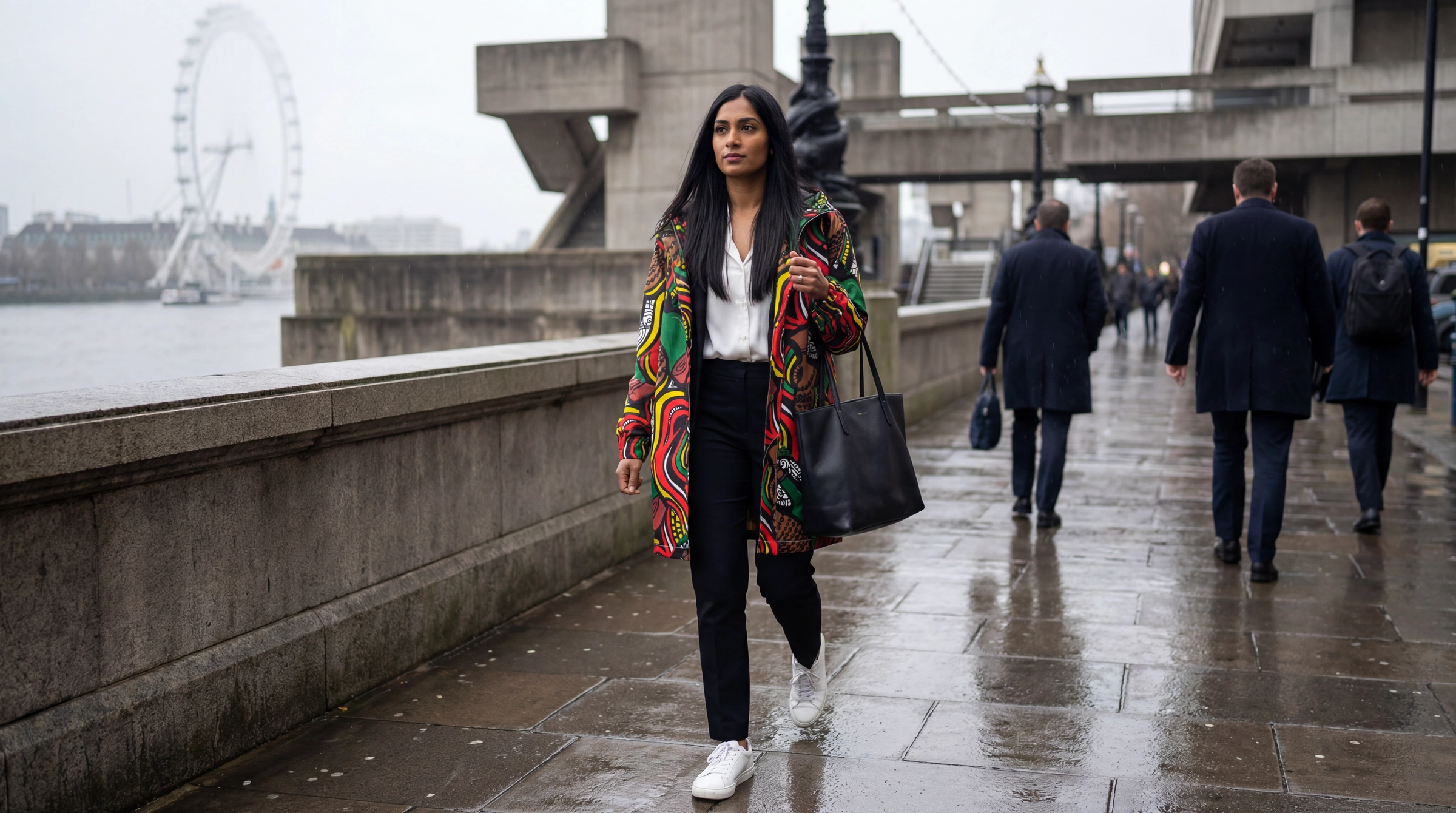 Model on London Southbank wearing Libation jacket